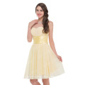 GK sin tirantes de gasa amor vestido de dama de honor de color amarillo claro GK000006